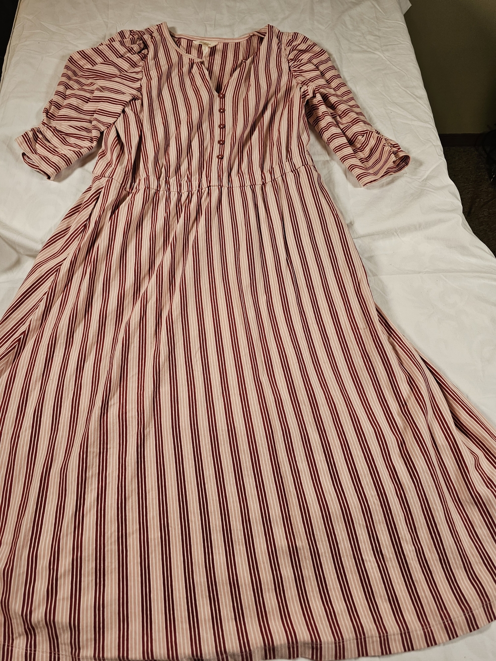 Matilda Jane Striped Button-Front Maxi Dress in Red Pink And White Size Large